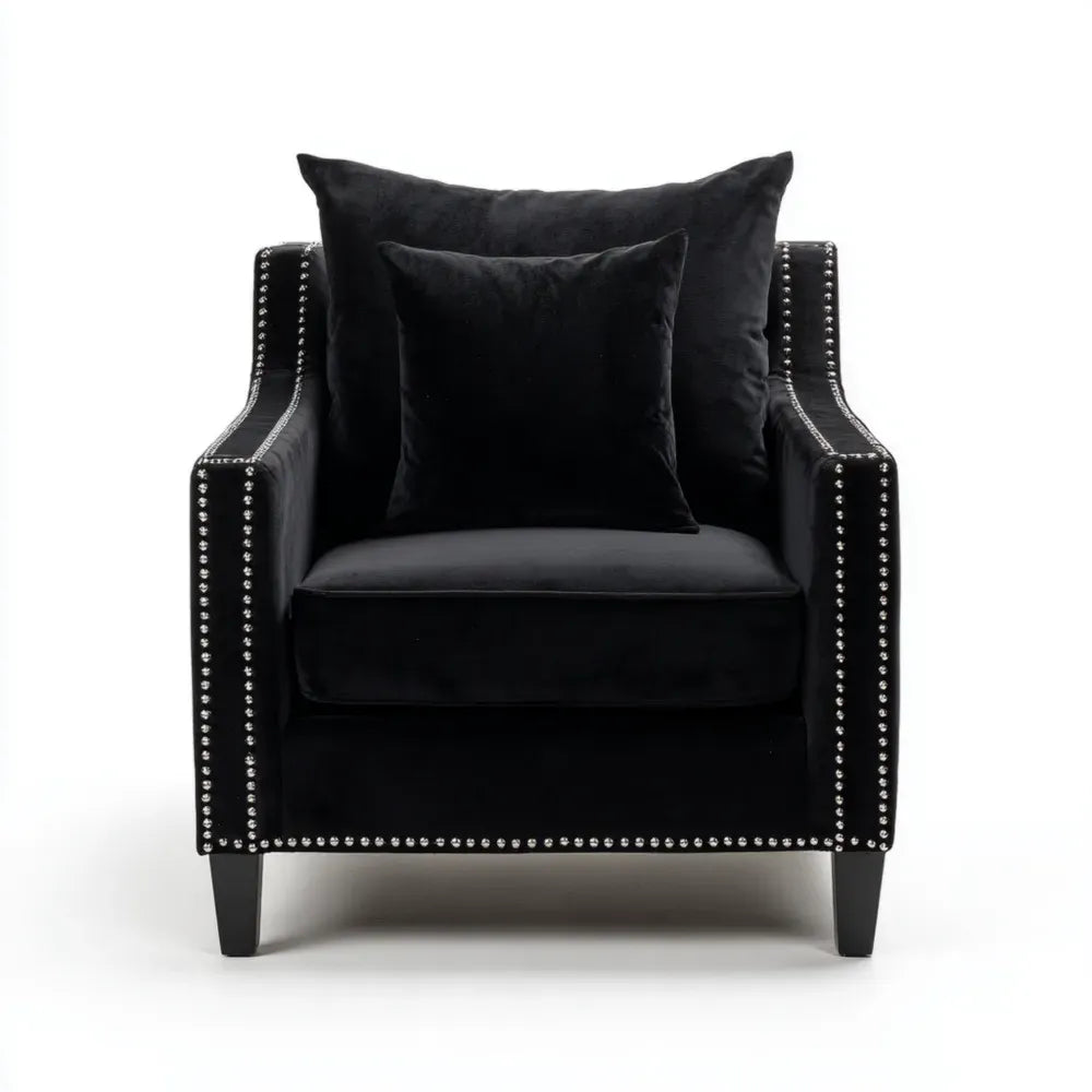 Lounge Armchair Velvet Upholstered 85x90x75 cm - Black - Contemporary