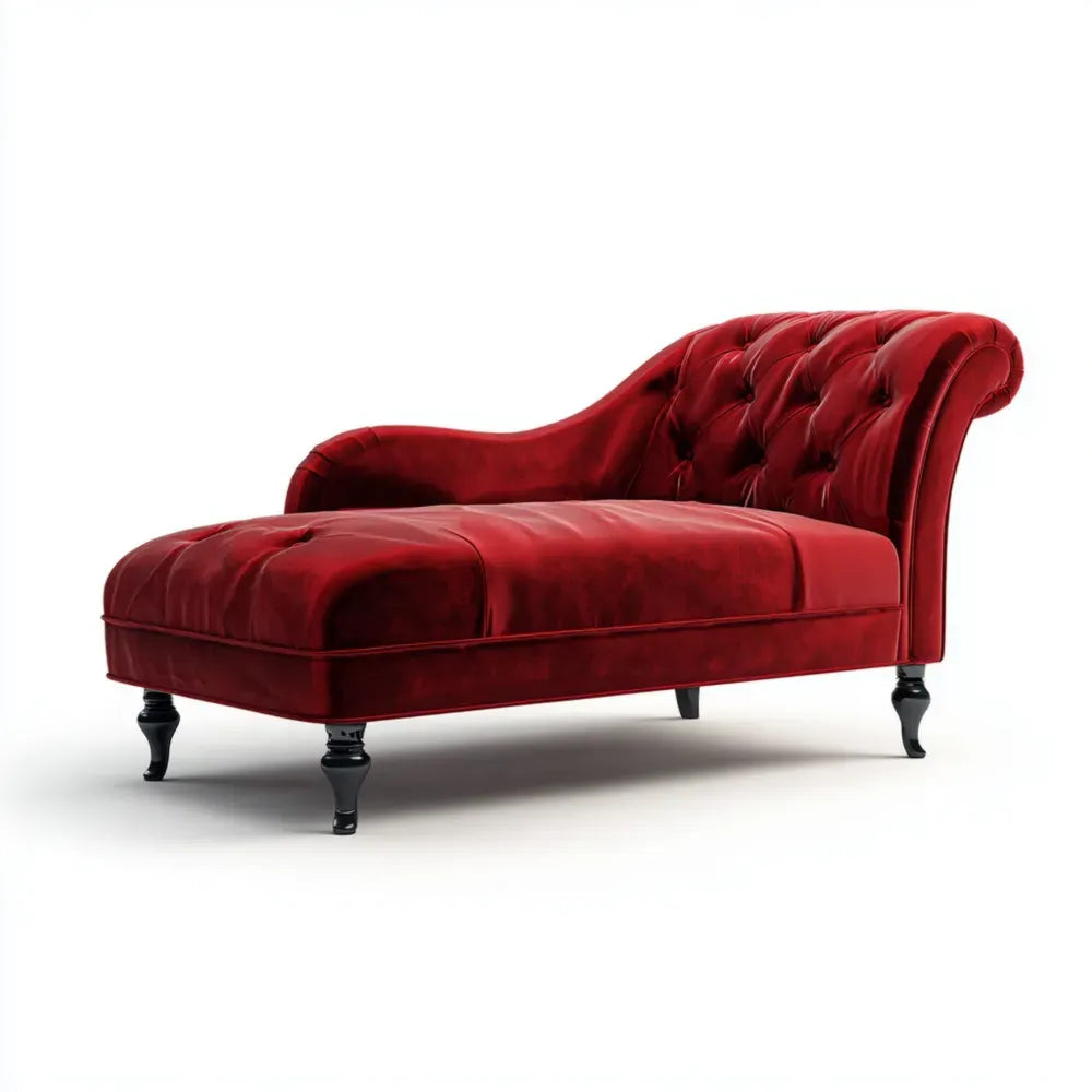 Lounge Chaise Velvet Upholstered 160x80x70 cm - Red - Classic Design