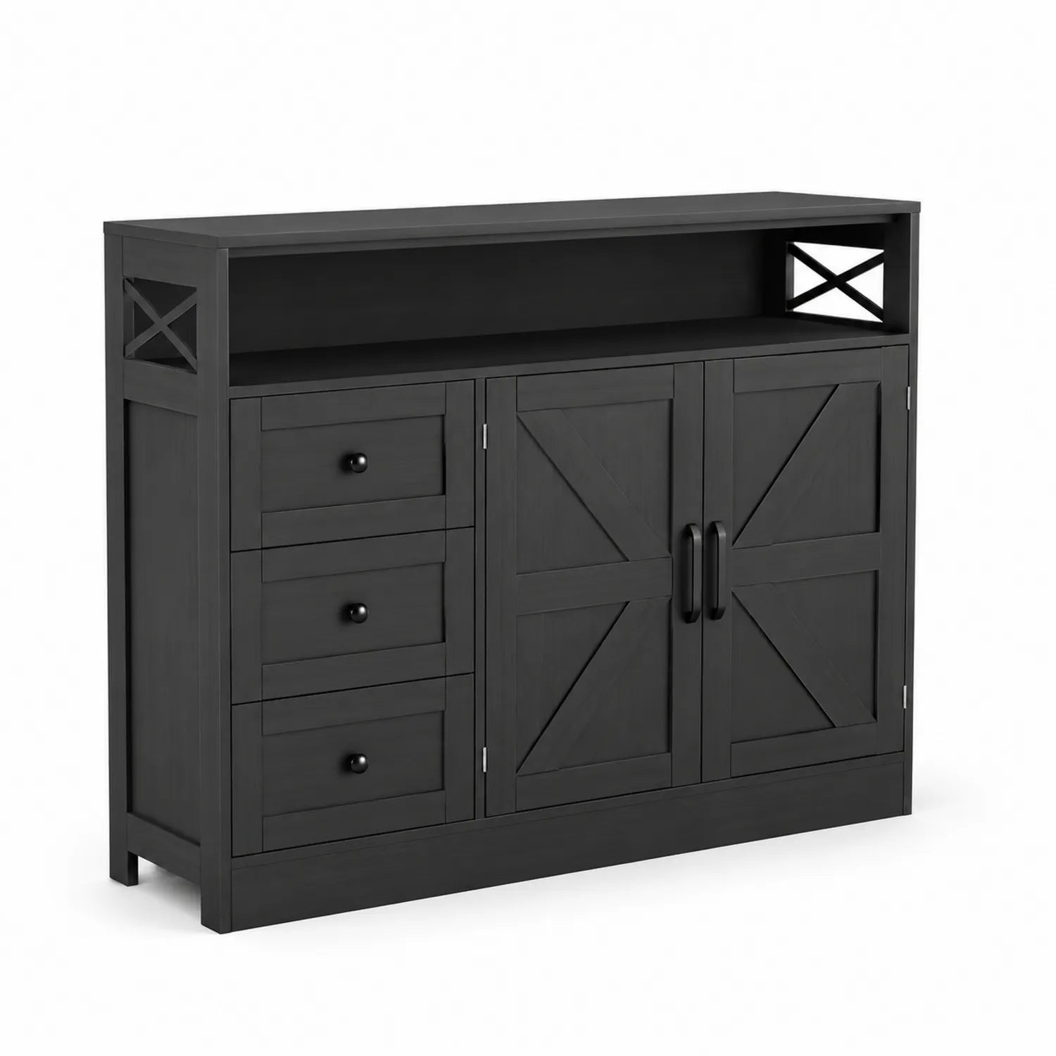 Credenza in Legno MDF Nero con Ante e Cassetti