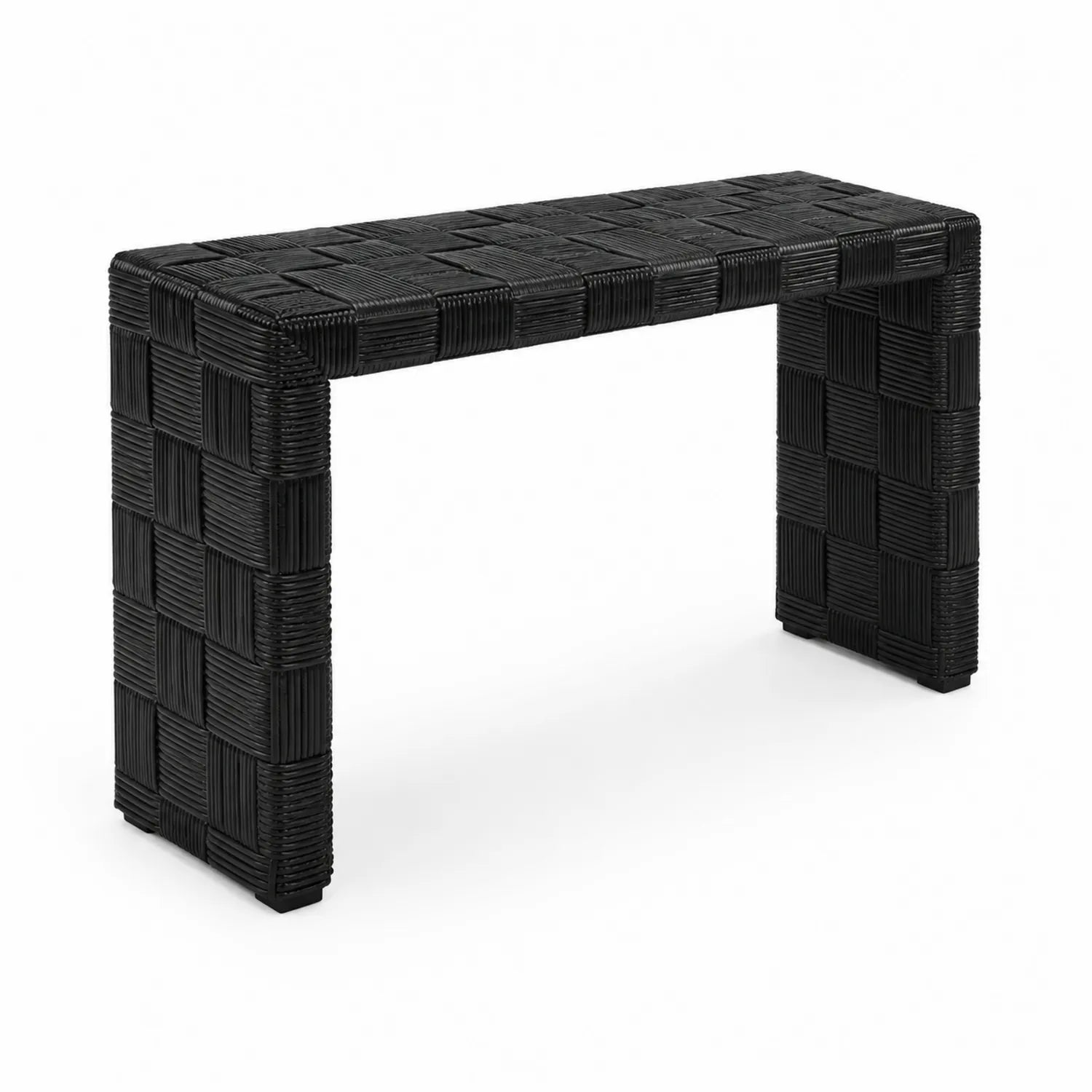 Consolle Rettangolare in Rattan Nero Intrecciato