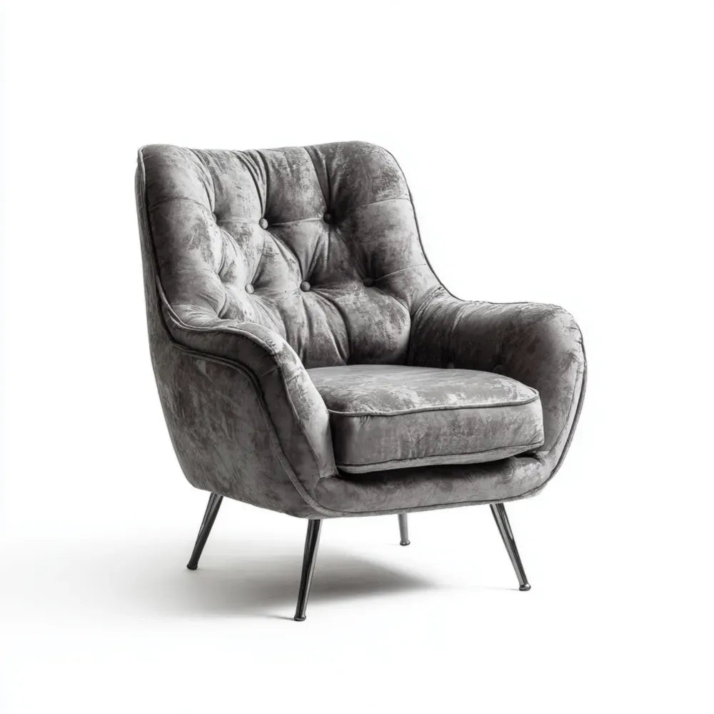Velvet Armchair with Metal Legs 85x90x100 cm - Dark Gray - Mid-Century Modern