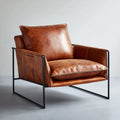 Brown Leather Armchair with Iron Frame – 75x85x80 cm – Contemporary Design