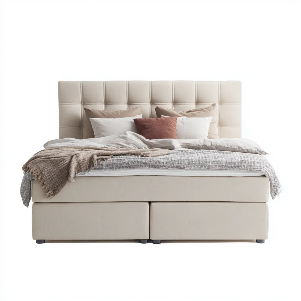 Double Bed Upholstered Beige 200x160x120 cm – Contemporary Design