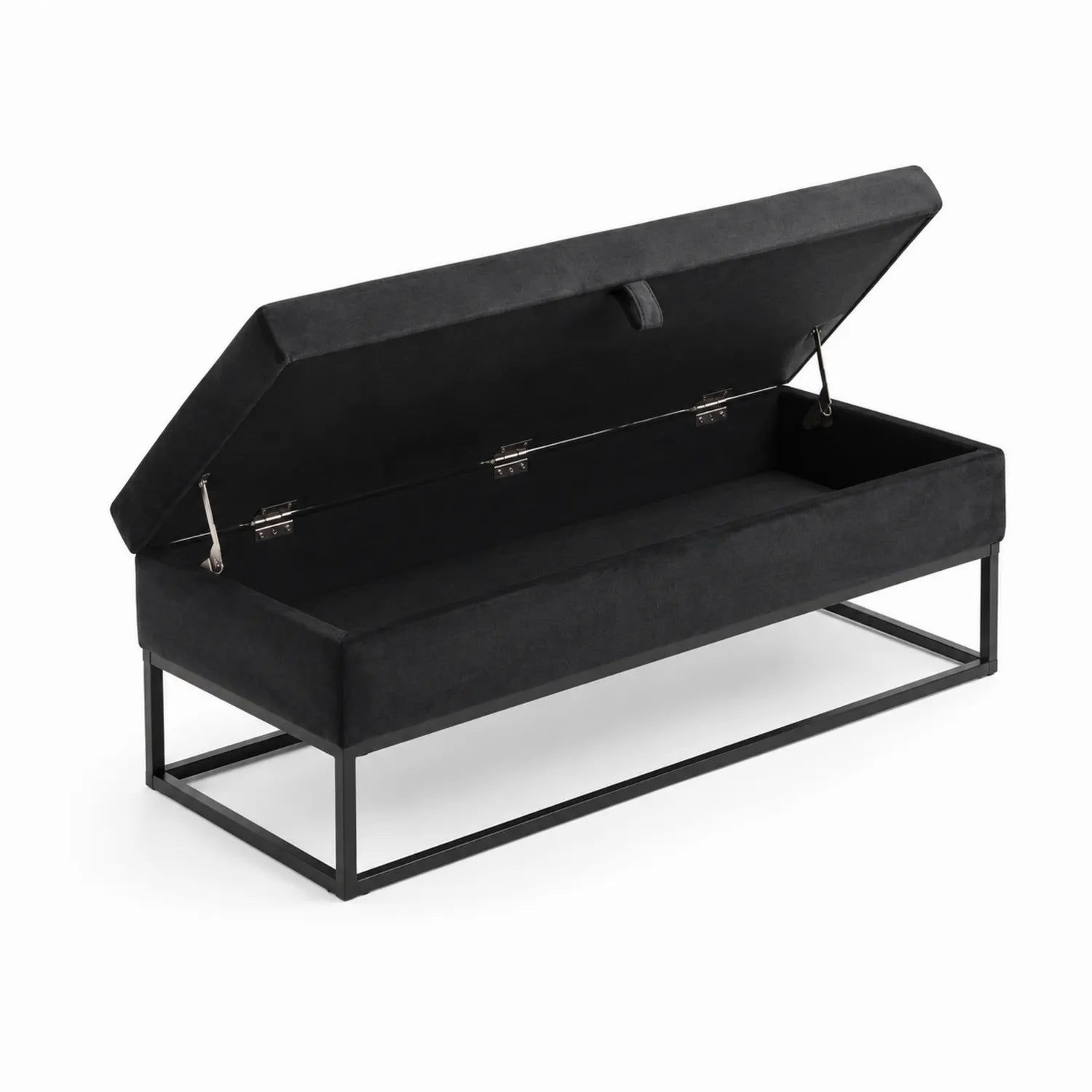 Panca contenitore in velluto e metallo nero 120x40x45 cm