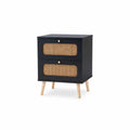 Comodino in Legno e Rattan Nero 45x35x60 cm