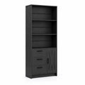 Libreria Scaffale in Legno con Cassetti e Porta Nero 180x80x35 cm