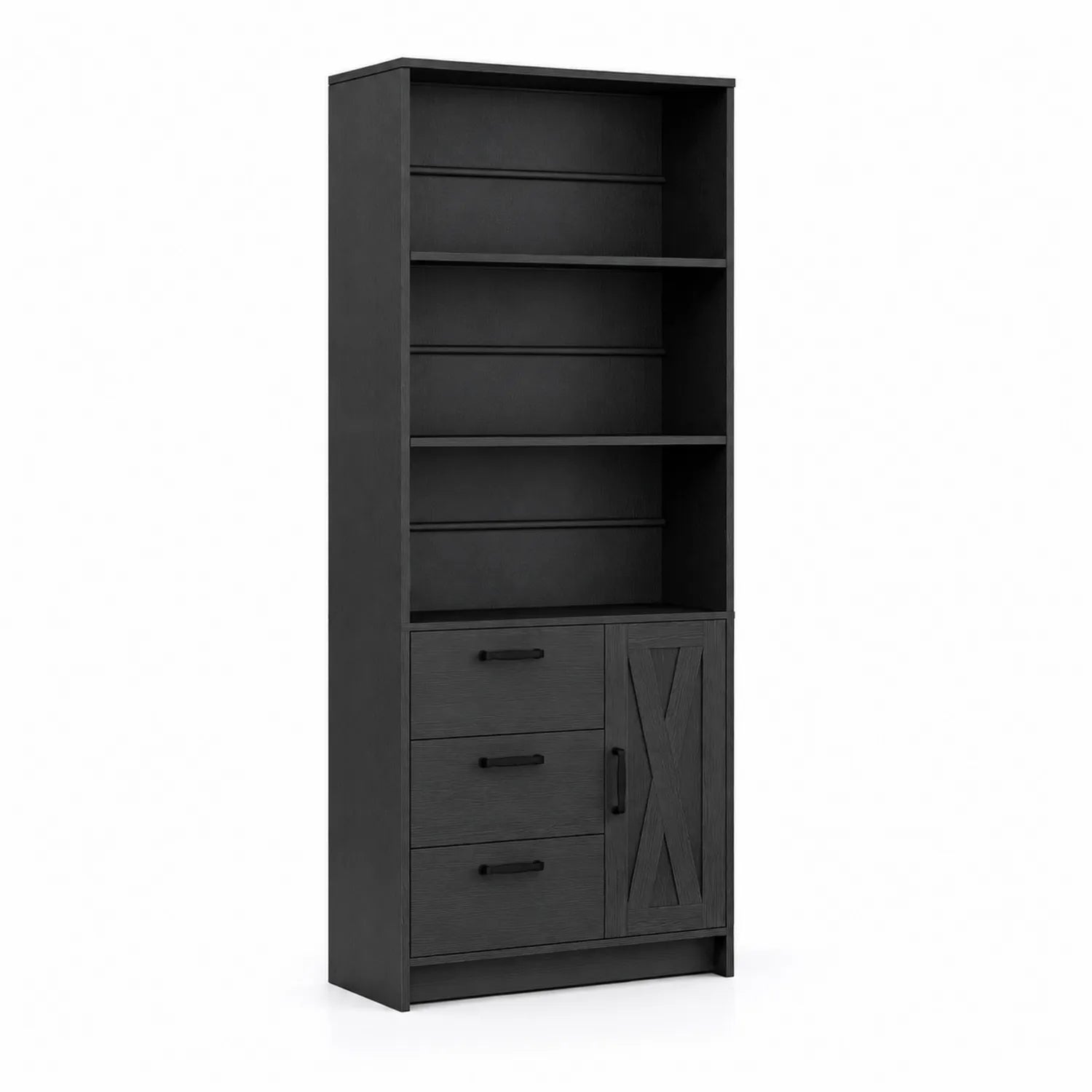 Libreria Scaffale in Legno con Cassetti e Porta Nero 180x80x35 cm