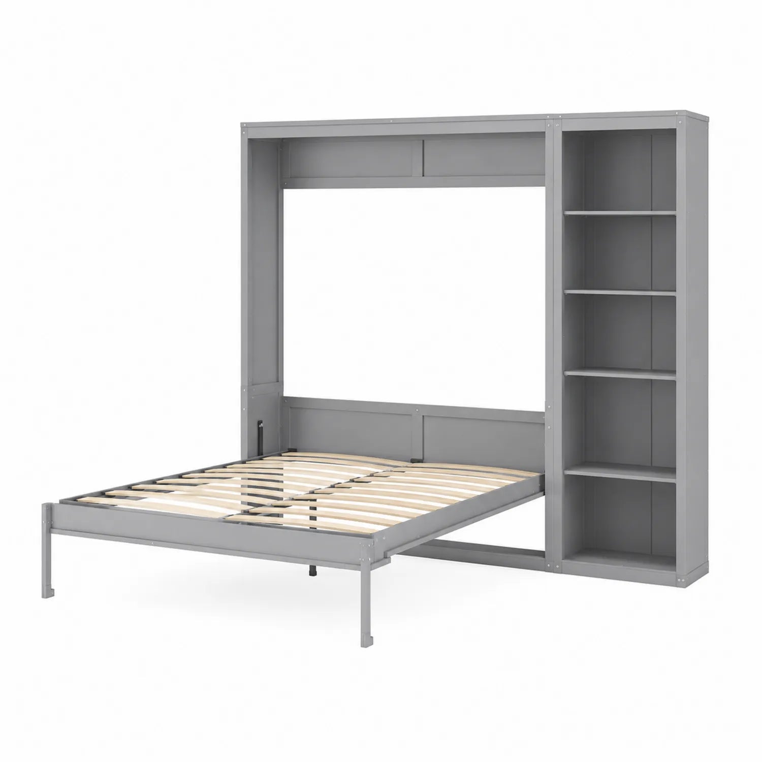 Letto a Scomparsa Matrimoniale con Libreria in Legno Grigio