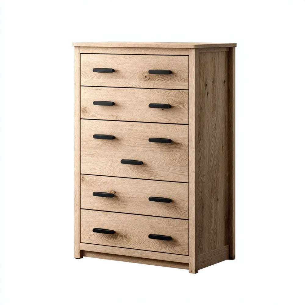 Chest of Drawers 125x80x40 cm Oak Wood 5-Drawer - Natural Finish - Modern Design