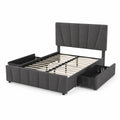 Letto matrimoniale in tessuto grigio con cassetti