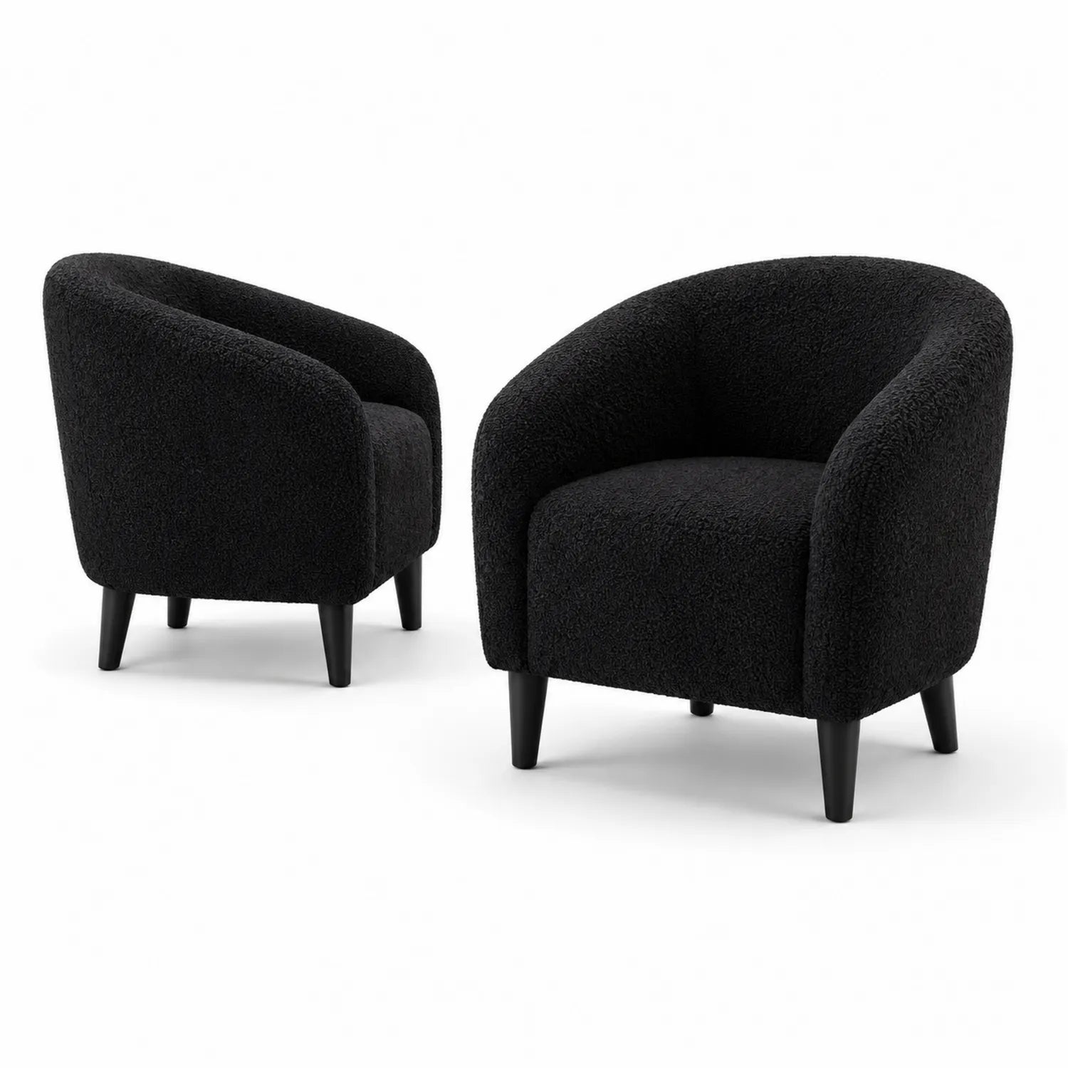 Set di 2 Poltrone in Tessuto Bouclé Nero, 70x65x75 cm