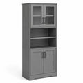 Credenza alta in legno composito grigio con ante in vetro temperato 180cm