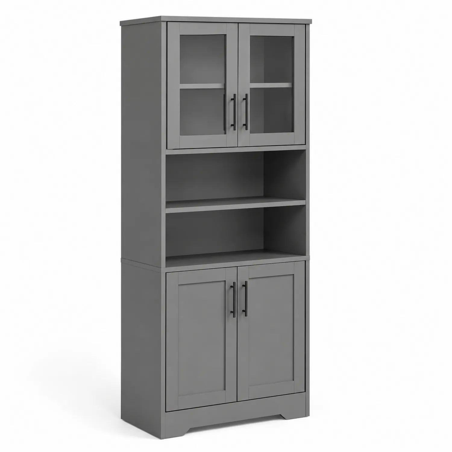 Credenza alta in legno composito grigio con ante in vetro temperato 180cm