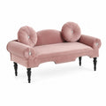 Divano in Velluto Rosa con Cuscini Rotondi e Gambe in Legno