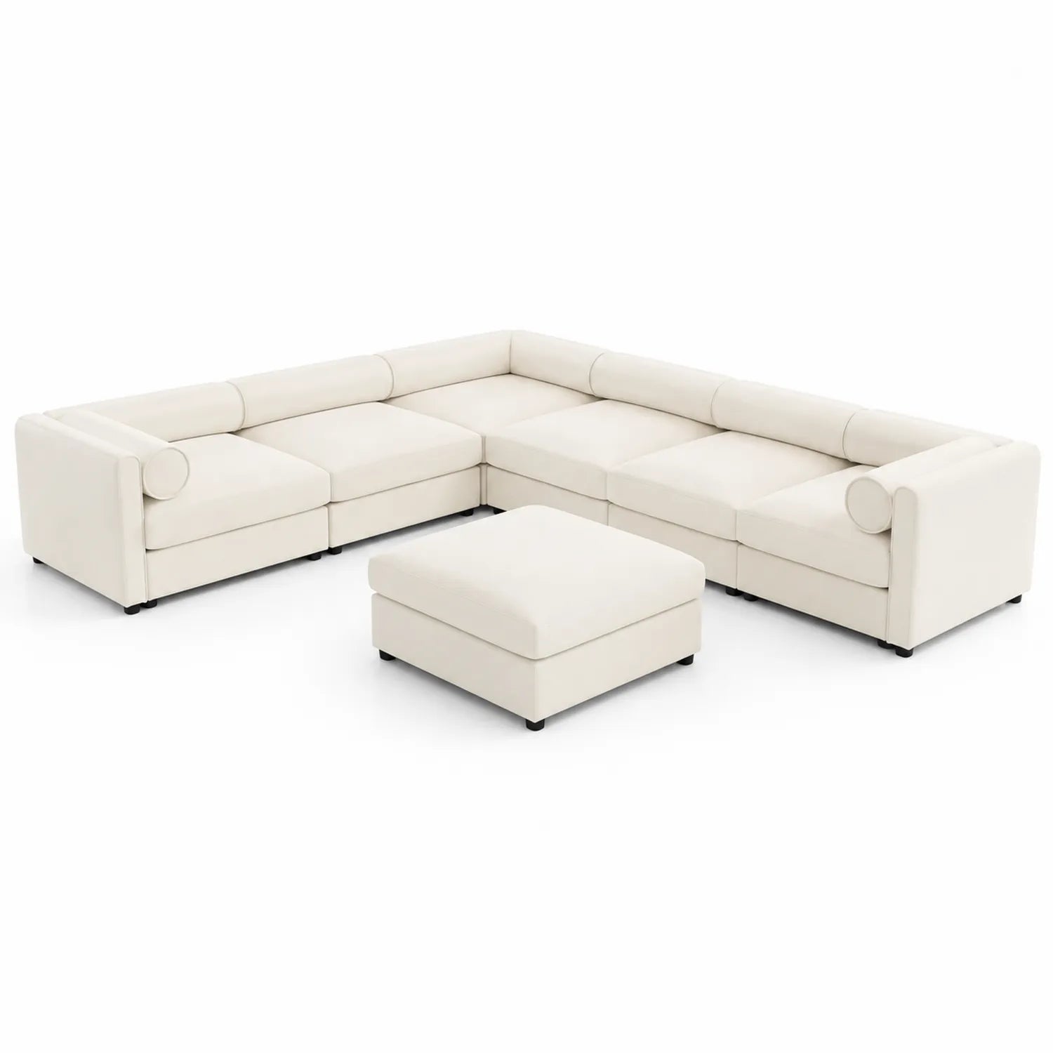 Divano modulare in tessuto bianco con pouf