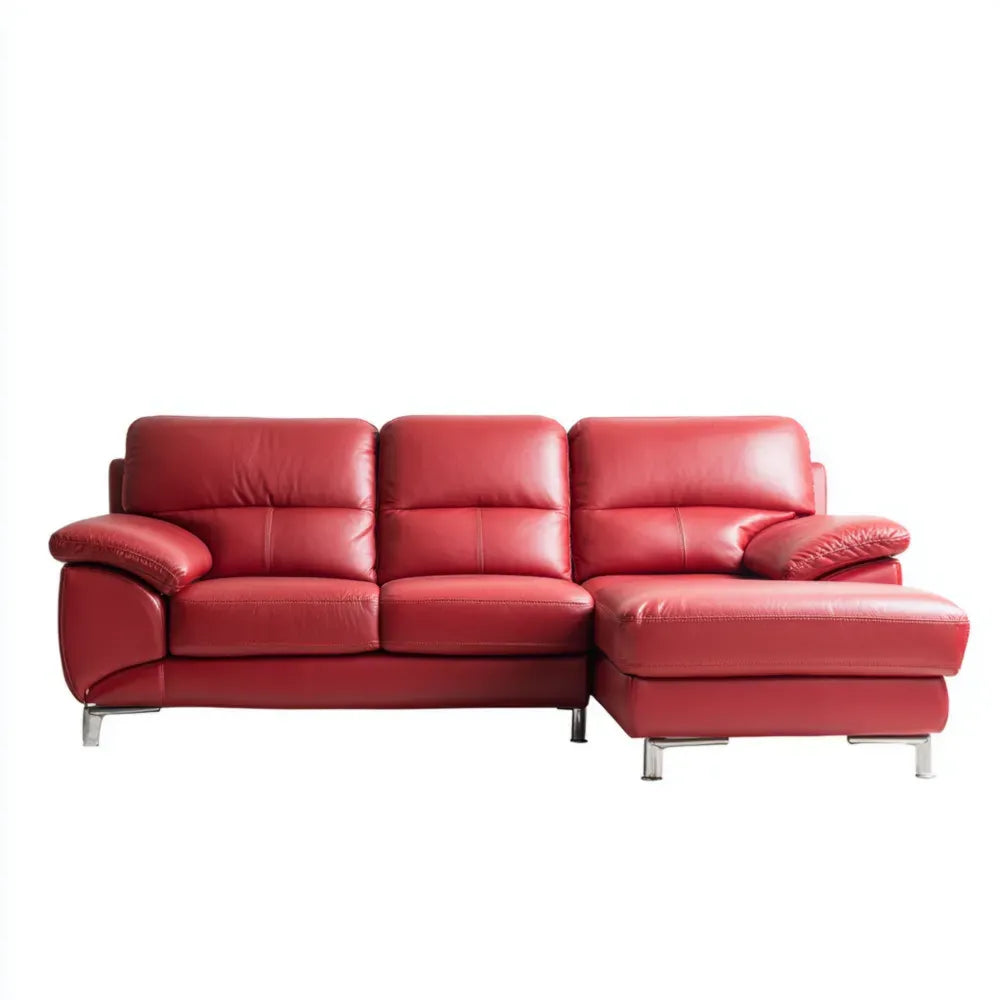 Sectional Sofa Leather Upholstery 250x90x85 cm - Red - Contemporary Design