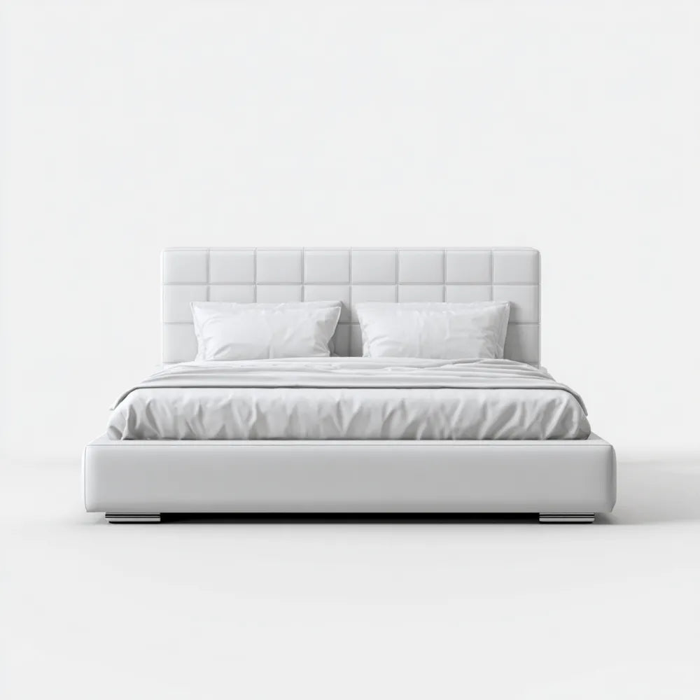 Modern Double Bed Upholstered Leather 200x160x90 cm - White