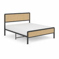 Letto matrimoniale in metallo e rattan Nero/Naturale 200x160 cm