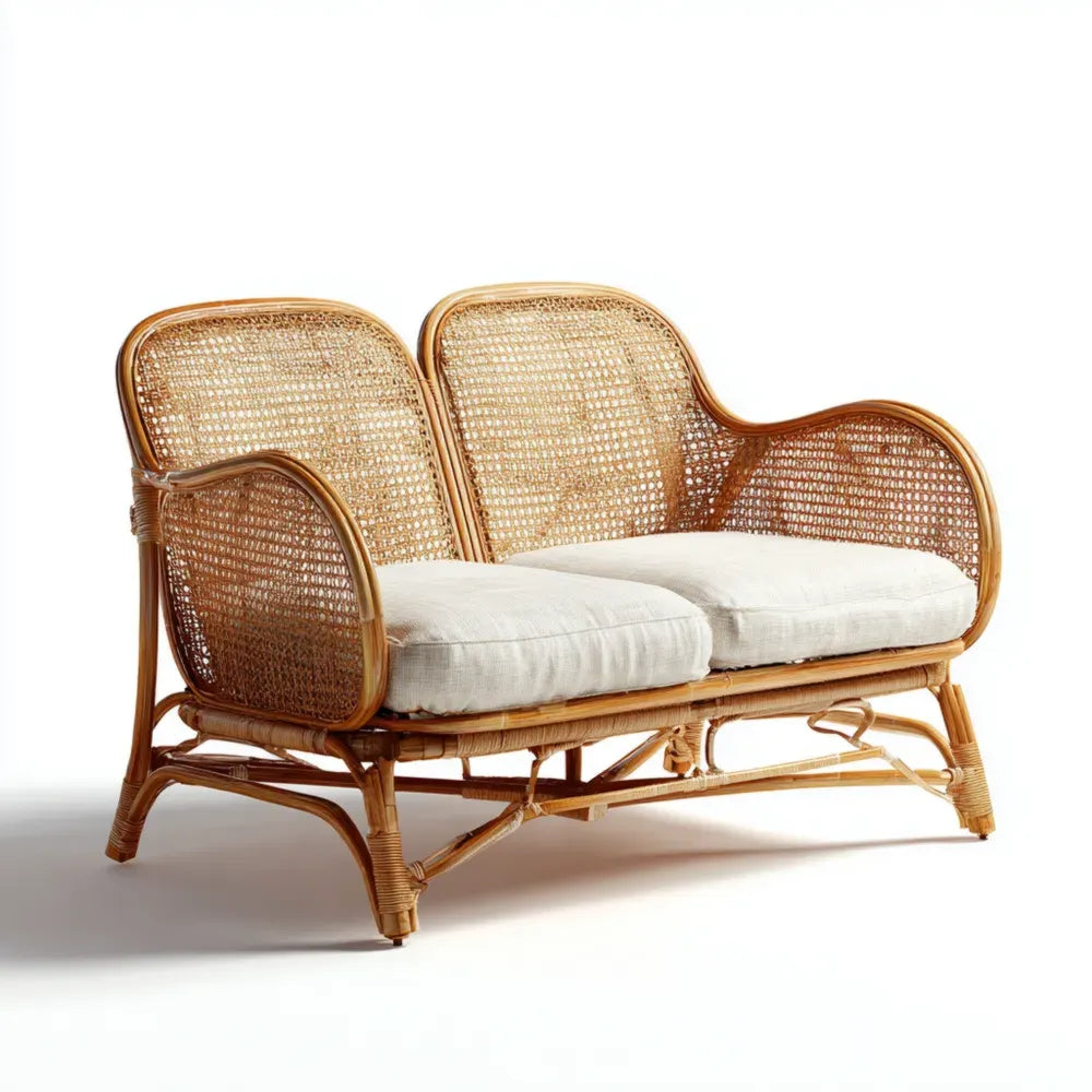 Patio Sofa Rattan 120x80x75 cm – Beige Cushions – Rustic Style