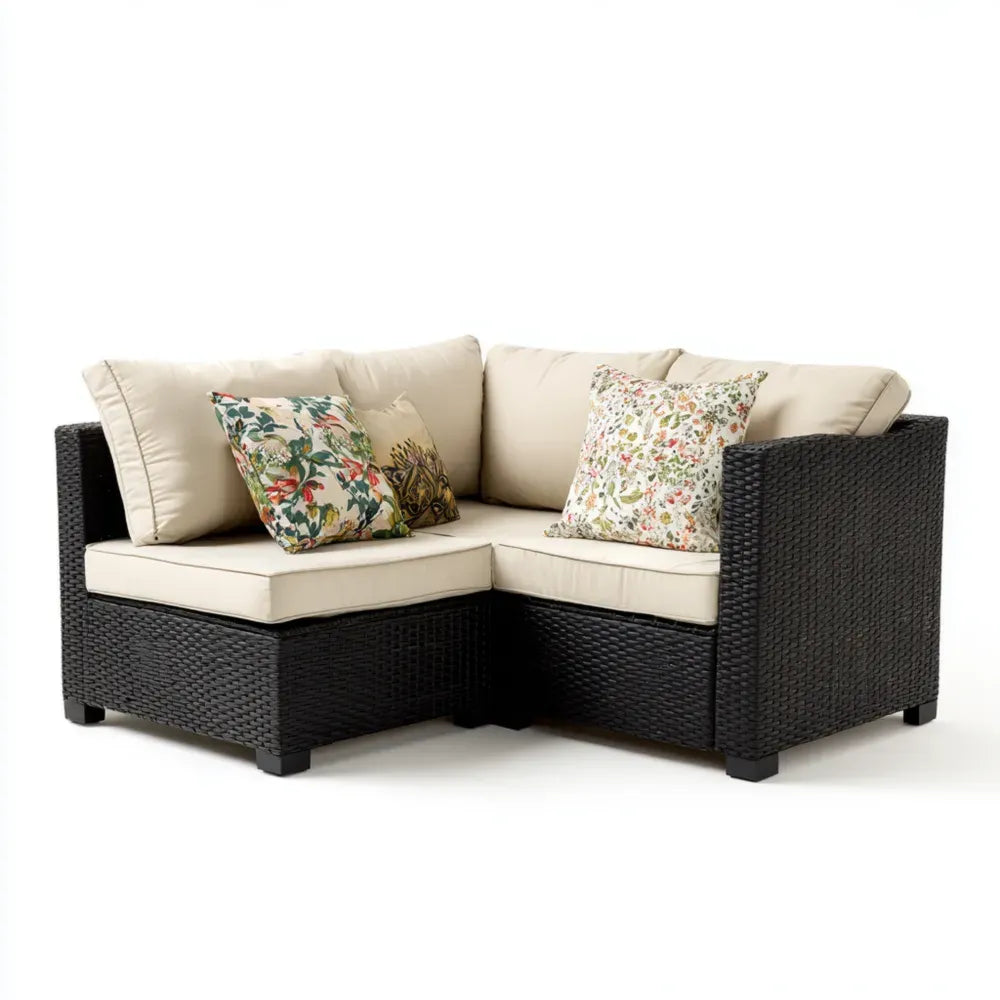 Patio Sofa Set 140x75x70 cm Rattan Wicker Beige/Black - Outdoor Corner Design