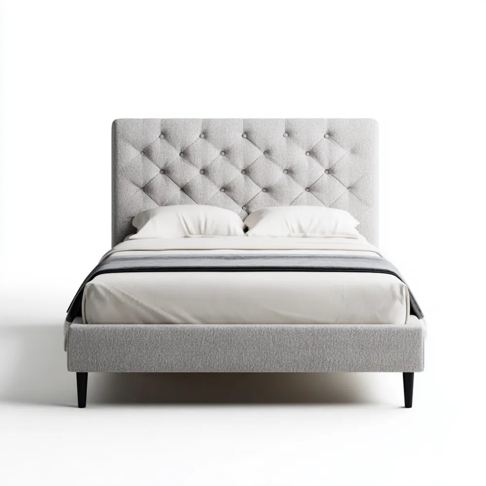 Double Bed Upholstered Fabric 140x200x110 cm - Light Grey - Modern Design