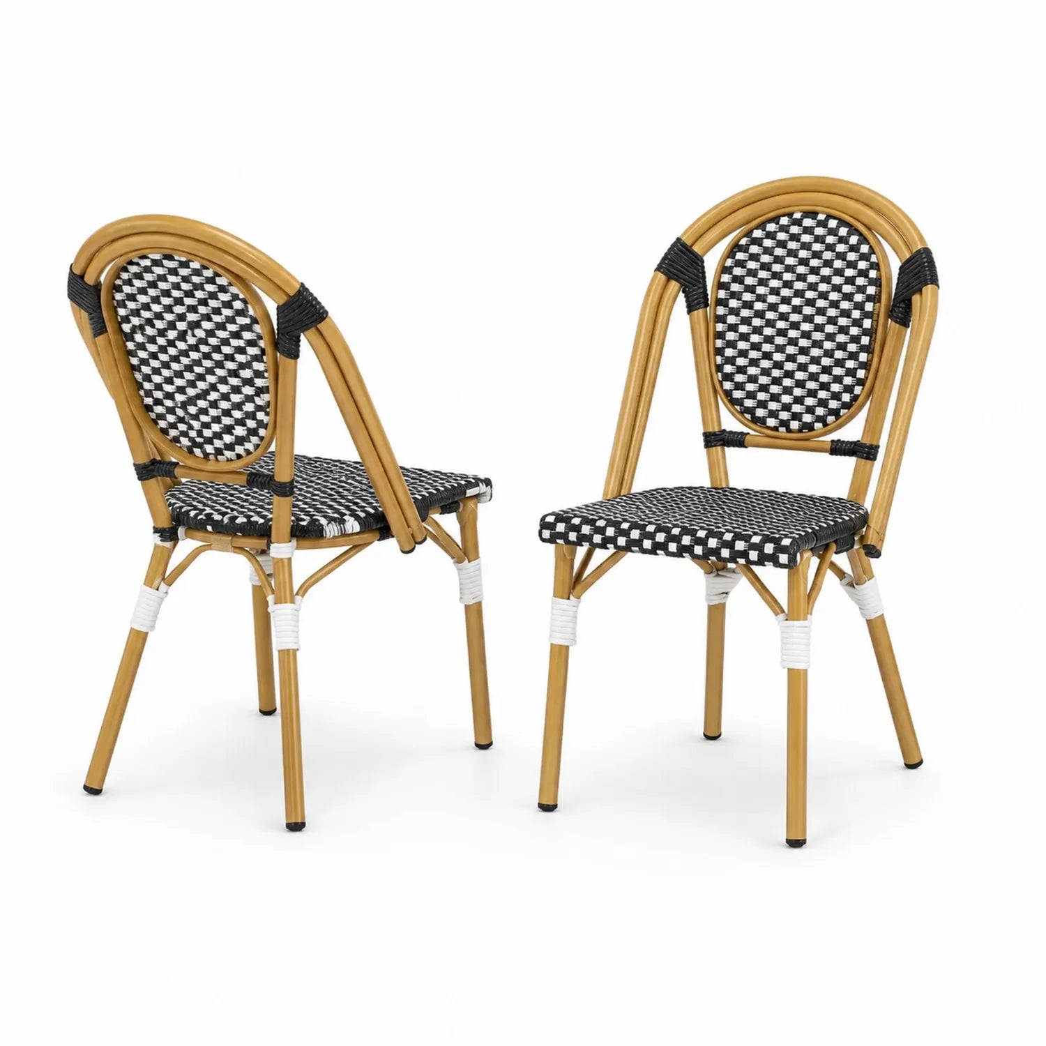 Set di 2 Sedie da Terrazza in Rattan Sintetico Bianco/Nero