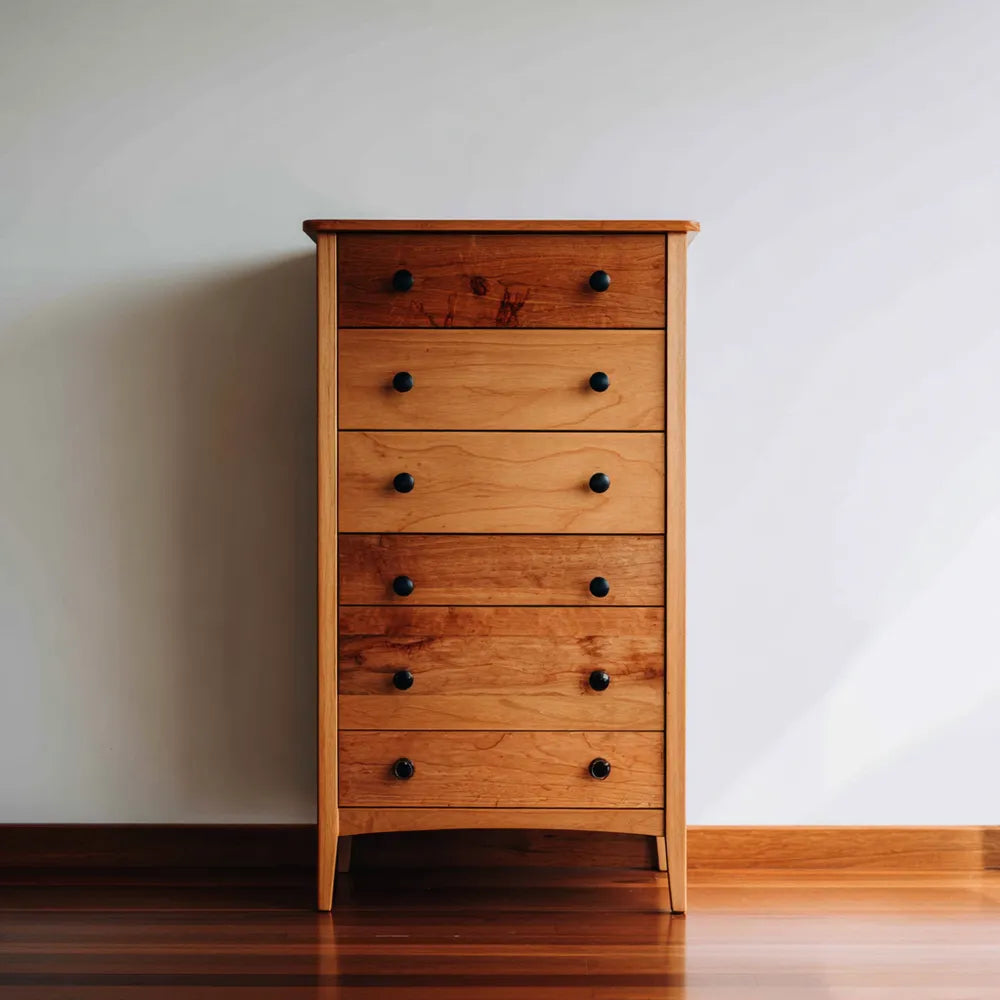 Wooden Chest of Drawers 60x40x120 cm - 5-Drawer Tall - Natural Finish - Classic Style
