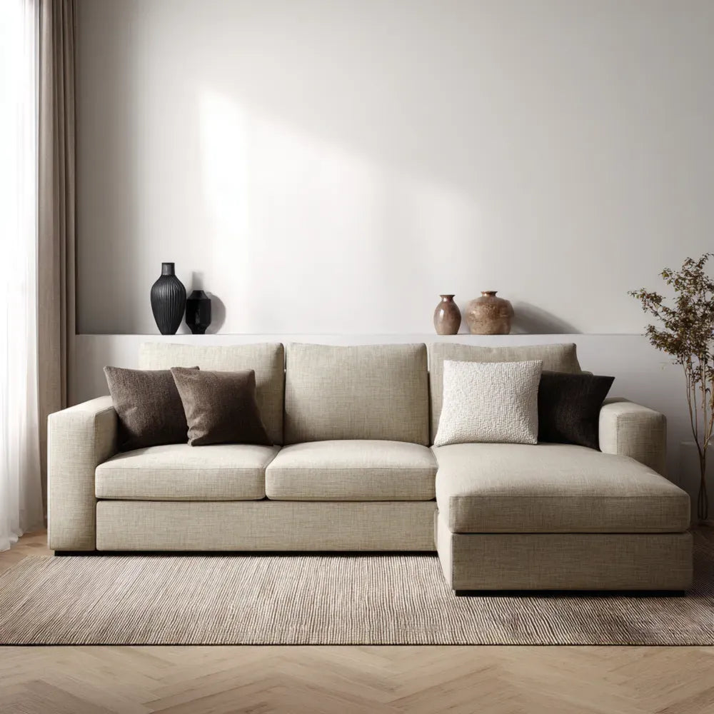 Sectional Sofa Set - Fabric Upholstered 250x90x85 cm - Beige - Modern Design