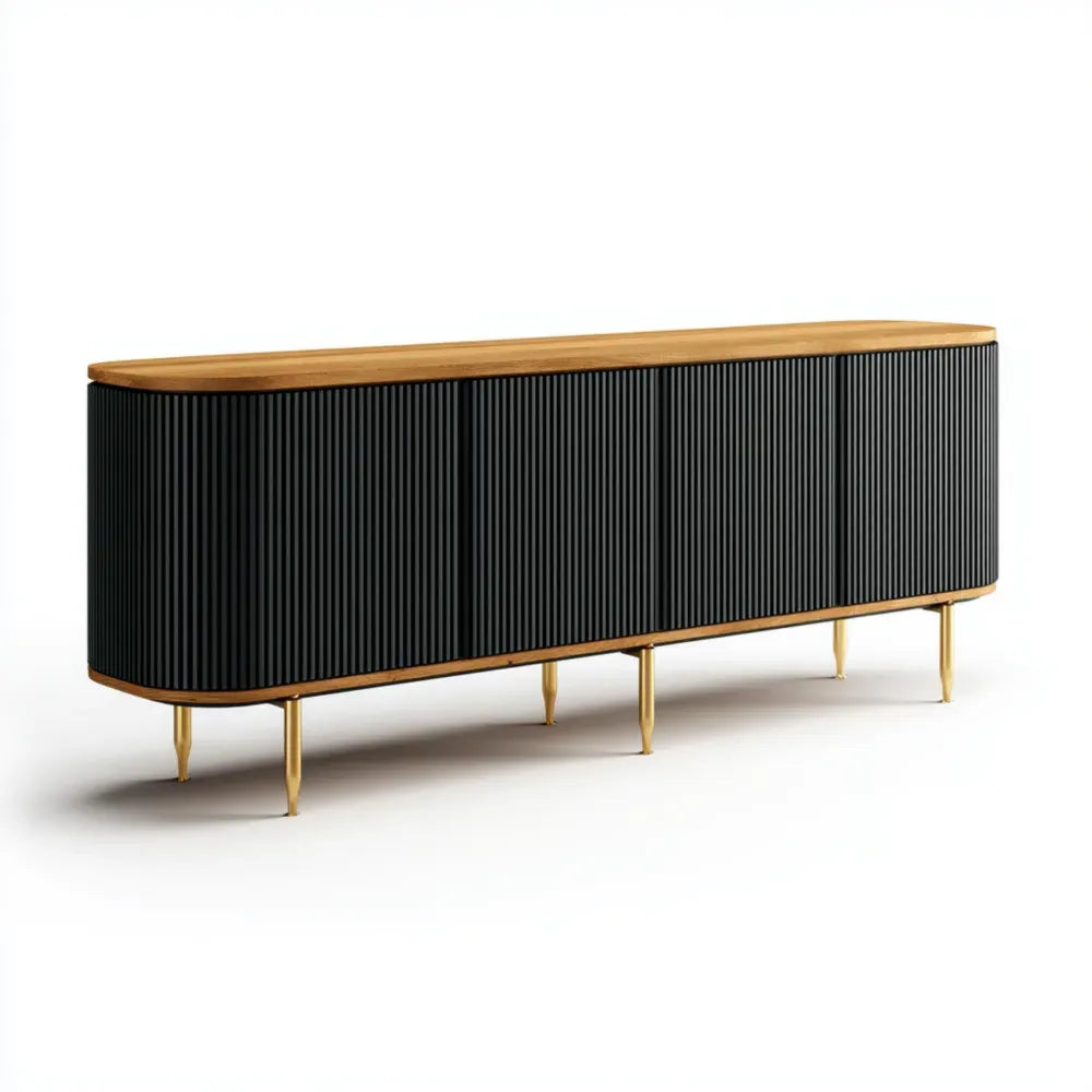 Wooden Sideboard 200x40x75 cm - Black/Golden Legs - Modern Design