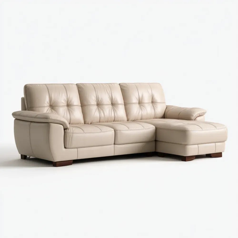 Sectional Sofa Leather Upholstery Beige Modern Style 240x160x85 cm