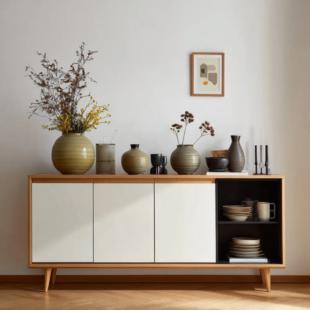 Sideboard Wood Veneer 150x40x80 cm - White/Natural - Modern Design