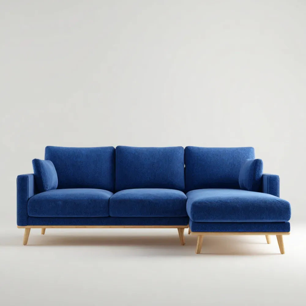 Modern Sectional Sofa with Chaise - Fabric Upholstery 220x85x90 cm - Blue