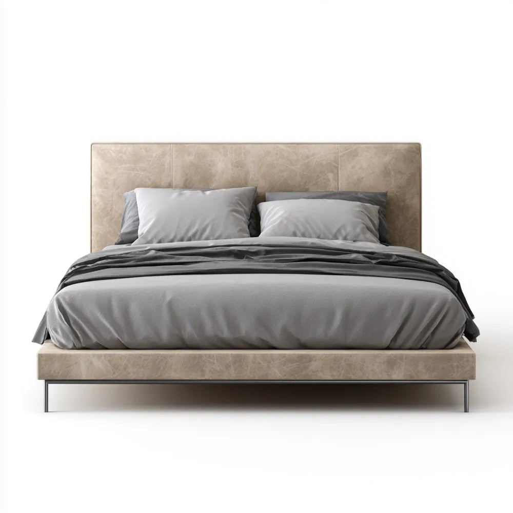 Modern Double Bed 200x160x100 cm Faux Leather - Beige